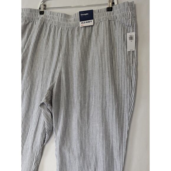 Old Navy Womens High Rise Straight-Leg XXL Stripe Pull-On Pockets Linen Blend - Picture 2 of 10